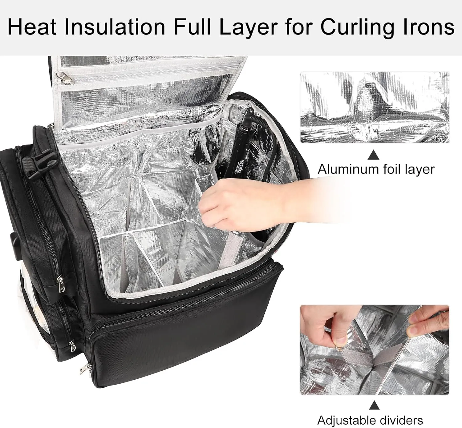Relavel Hair Tools Travel Bag with 6 Pcs Clear Bags, Hair Stylist Backpack Hairdresser Cosmetology Bag, Heat Insulation Full Layer for Curling Iron, Hair Straightener, Travel Accessories Train Case