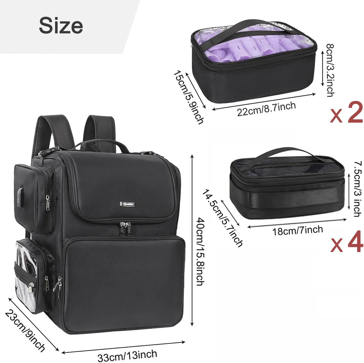 Relavel Hair Tools Travel Bag with 6 Pcs Clear Bags, Hair Stylist Backpack Hairdresser Cosmetology Bag, Heat Insulation Full Layer for Curling Iron, Hair Straightener, Travel Accessories Train Case