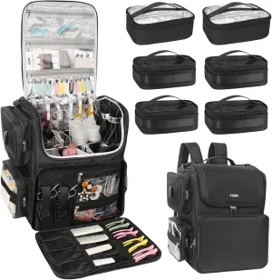 Relavel Hair Tools Travel Bag with 6 Pcs Clear Bags, Hair Stylist Backpack Hairdresser Cosmetology Bag, Heat Insulation Full Layer for Curling Iron, Hair Straightener, Travel Accessories Train Case
