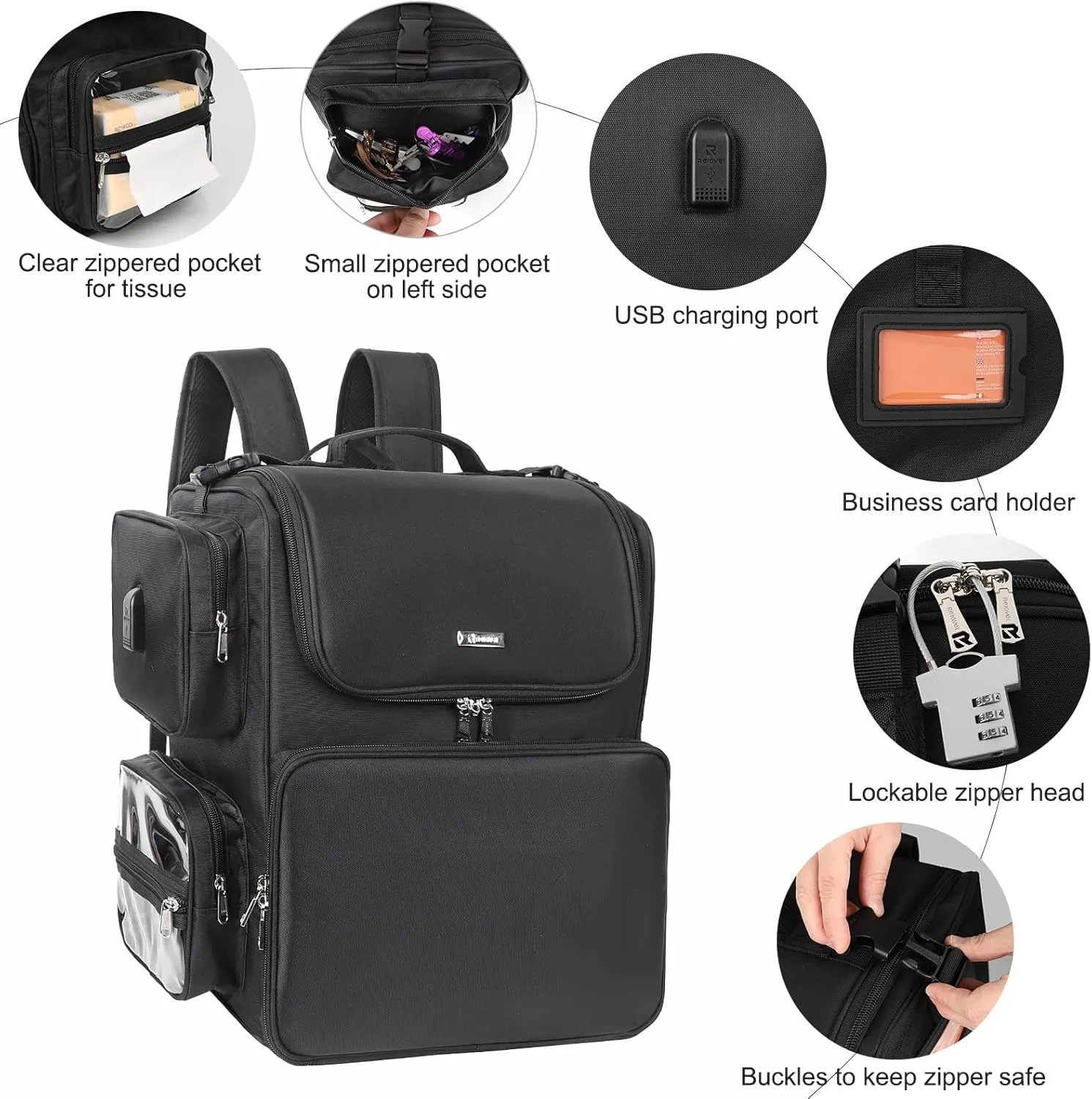 Relavel Hair Tools Travel Bag with 6 Pcs Clear Bags, Hair Stylist Backpack Hairdresser Cosmetology Bag, Heat Insulation Full Layer for Curling Iron, Hair Straightener, Travel Accessories Train Case