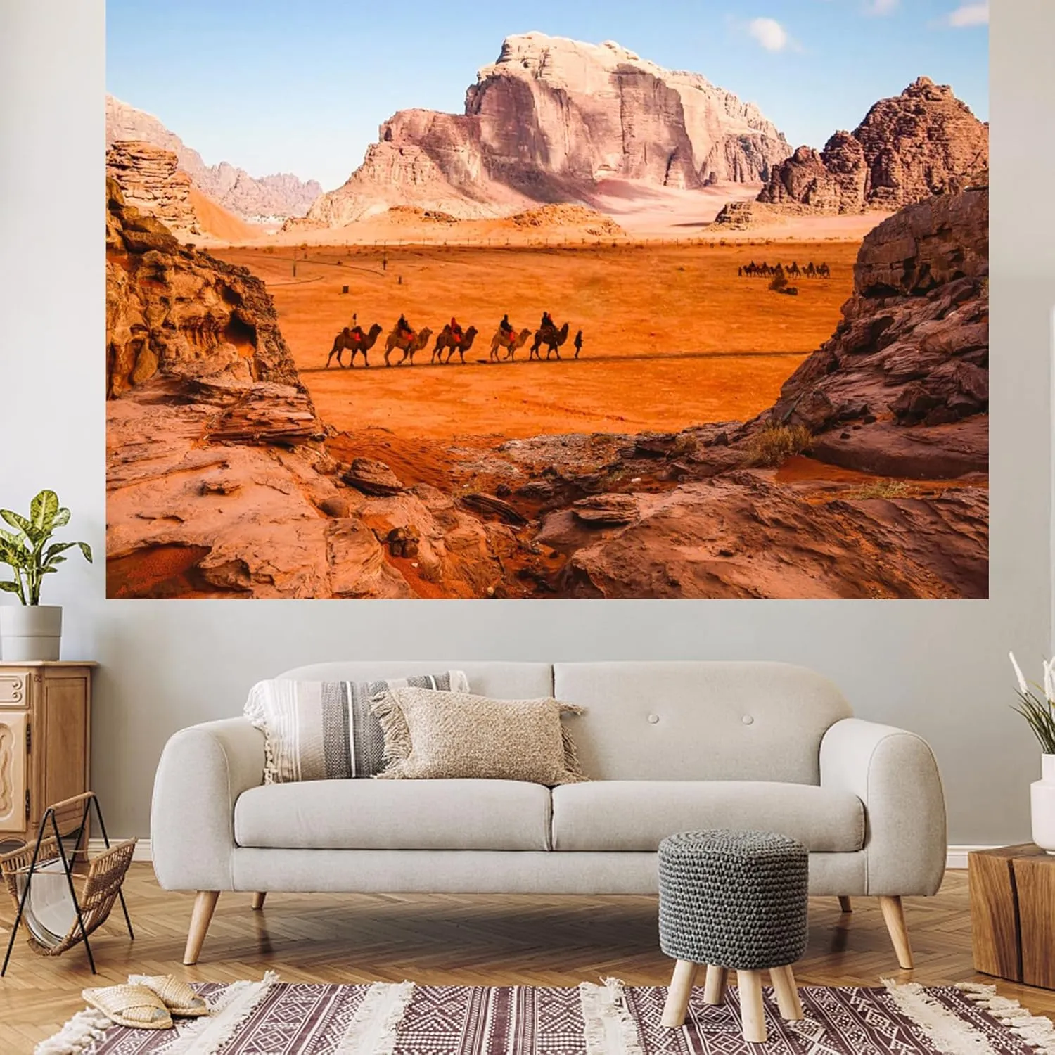 Renaiss 7x5ft Desert Scenery Backdrop for Photography Camels Walk in Wasteland Gobi Magnificent Natural Landscape Background Desert Sand Party Decorations Cowboy Portrait Photo Booth Props Vinyl