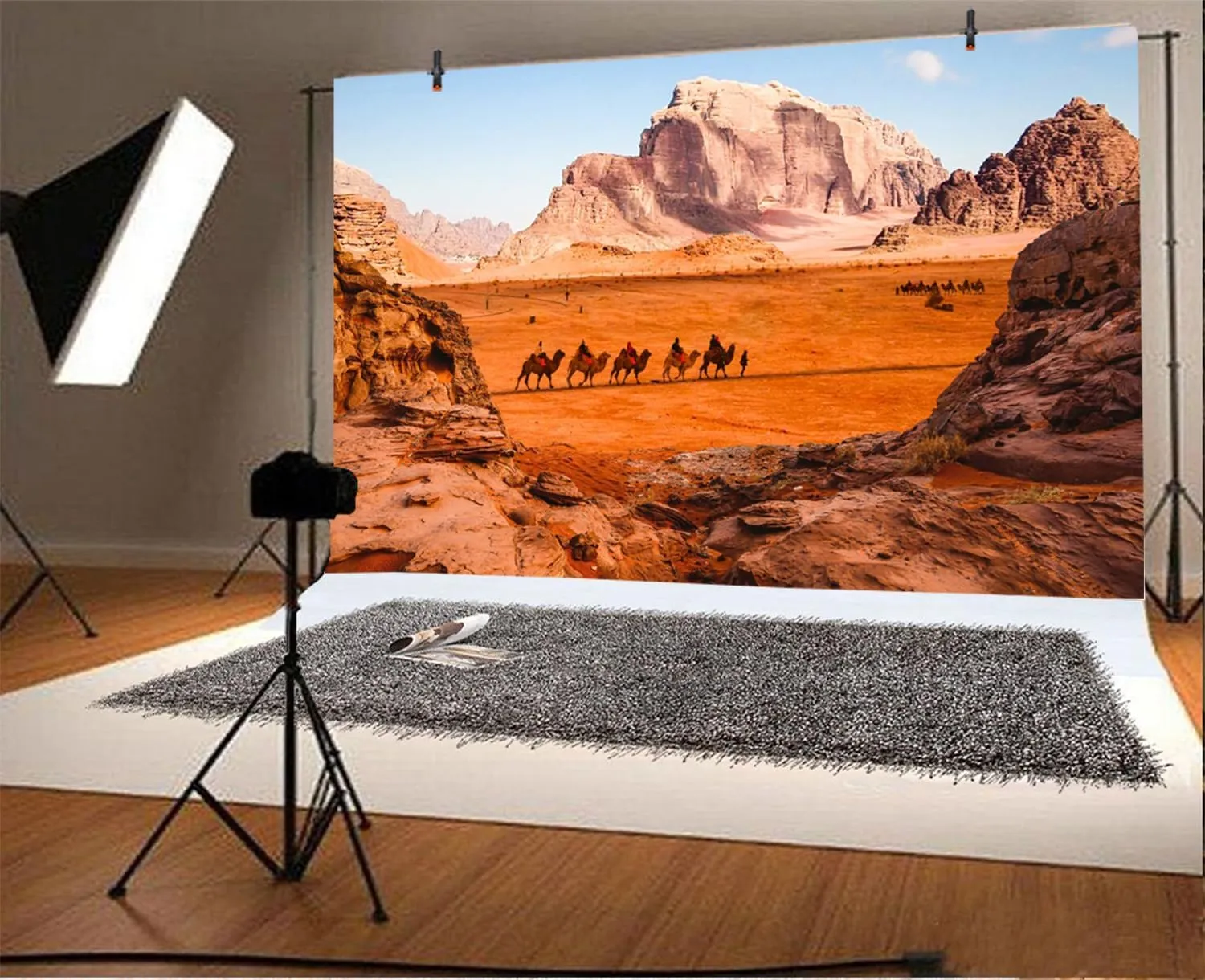 Renaiss 7x5ft Desert Scenery Backdrop for Photography Camels Walk in Wasteland Gobi Magnificent Natural Landscape Background Desert Sand Party Decorations Cowboy Portrait Photo Booth Props Vinyl