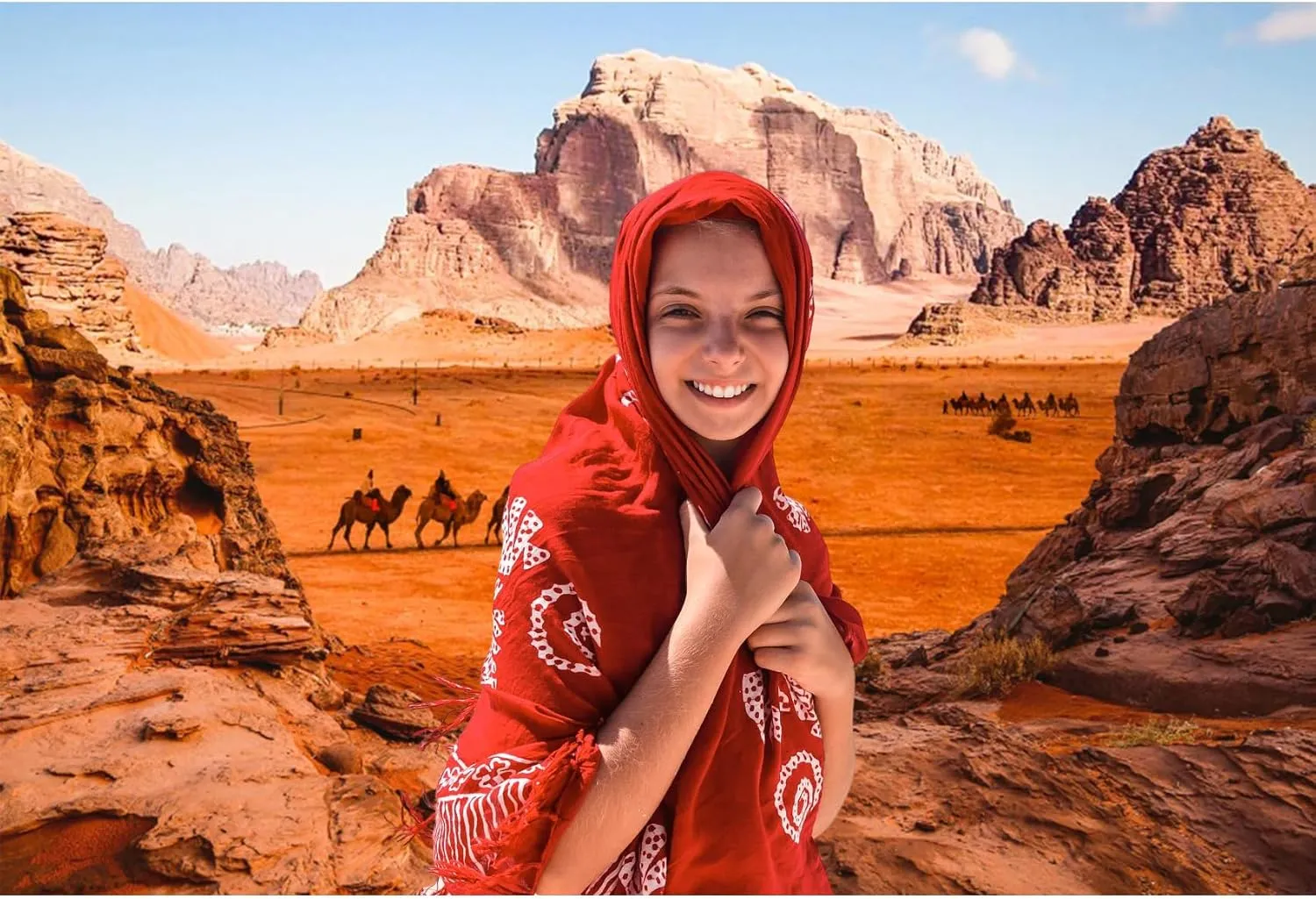 Renaiss 7x5ft Desert Scenery Backdrop for Photography Camels Walk in Wasteland Gobi Magnificent Natural Landscape Background Desert Sand Party Decorations Cowboy Portrait Photo Booth Props Vinyl