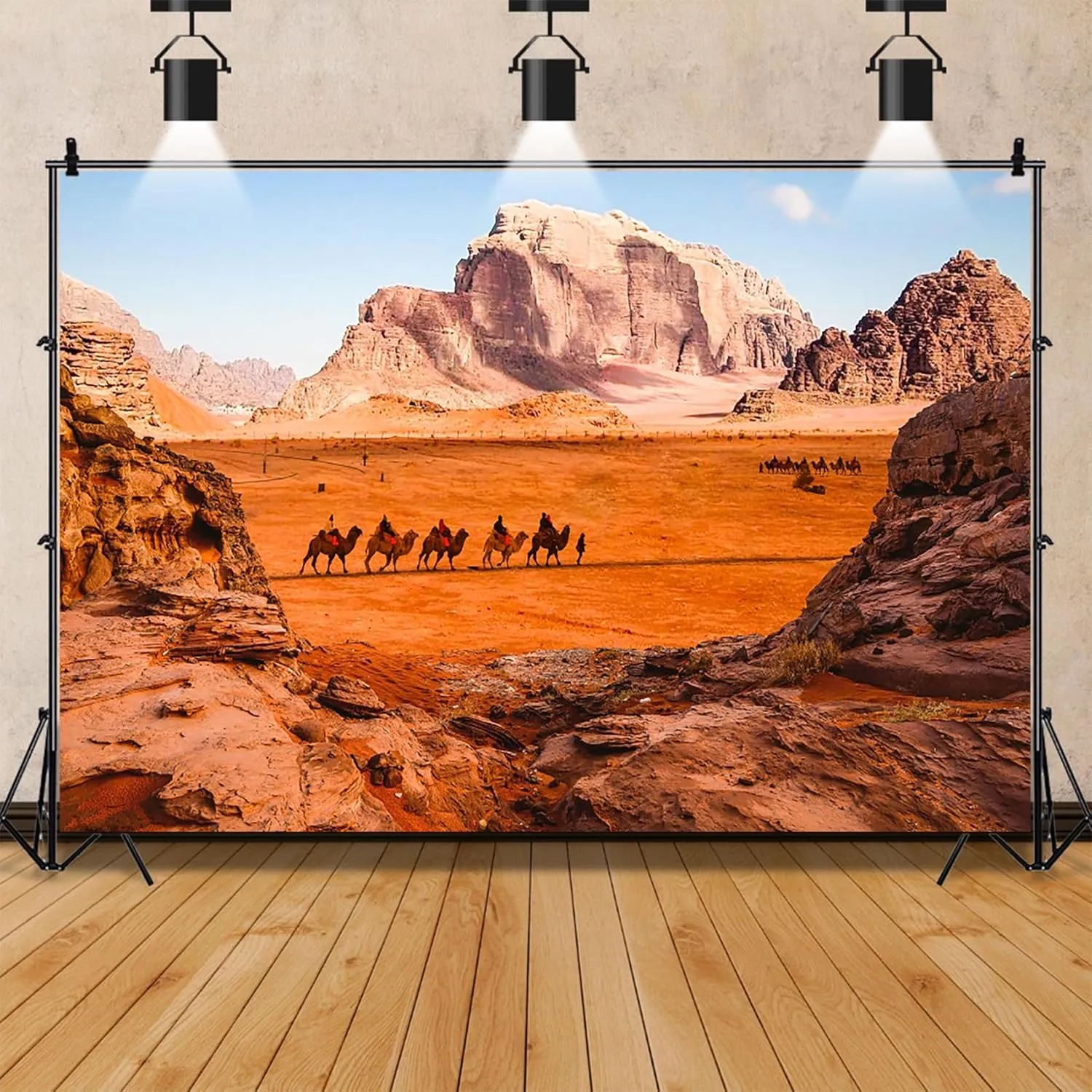 Renaiss 7x5ft Desert Scenery Backdrop for Photography Camels Walk in Wasteland Gobi Magnificent Natural Landscape Background Desert Sand Party Decorations Cowboy Portrait Photo Booth Props Vinyl