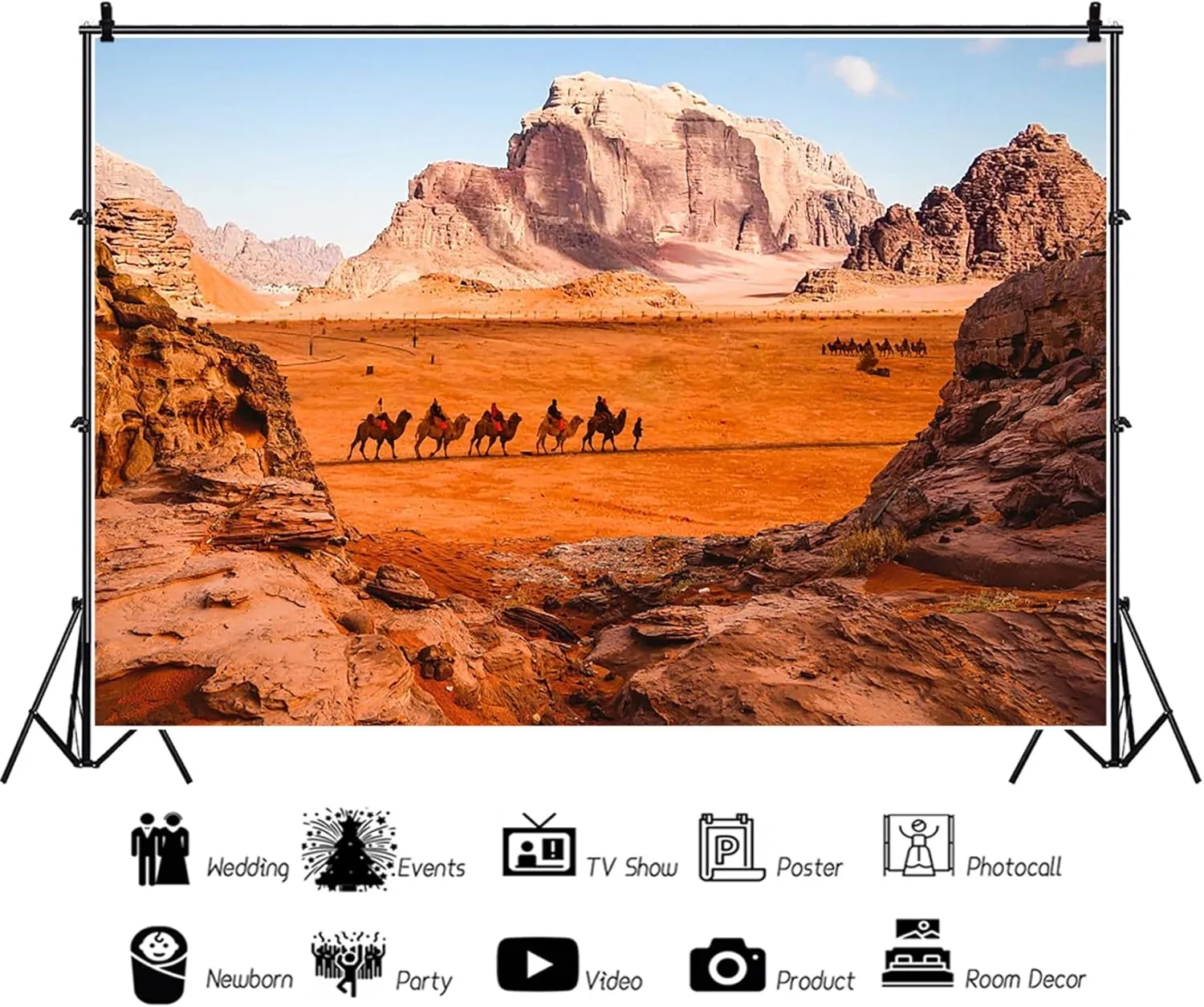 Renaiss 7x5ft Desert Scenery Backdrop for Photography Camels Walk in Wasteland Gobi Magnificent Natural Landscape Background Desert Sand Party Decorations Cowboy Portrait Photo Booth Props Vinyl