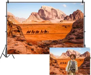 Renaiss 7x5ft Desert Scenery Backdrop for Photography Camels Walk in Wasteland Gobi Magnificent Natural Landscape Background Desert Sand Party Decorations Cowboy Portrait Photo Booth Props Vinyl