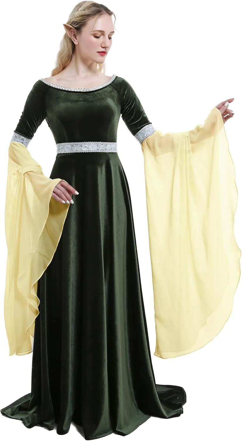 Renaissance Dress Women Retro Velvet Gown Medieval Costume Handmade Fantasy Medieval Dress