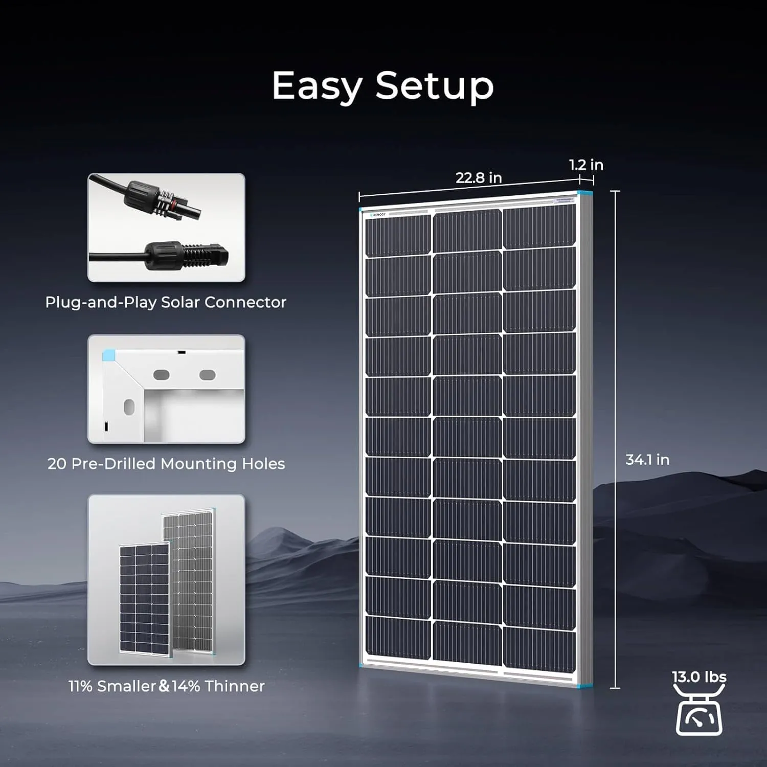 Renogy N-Type 16BB 100W Solar Panel, 12V 100 Watt Solar Panel 25% High-Efficiency, PV Module Power Charger for RV Marine Rooftop Farm Battery and Other Off-Grid Applications