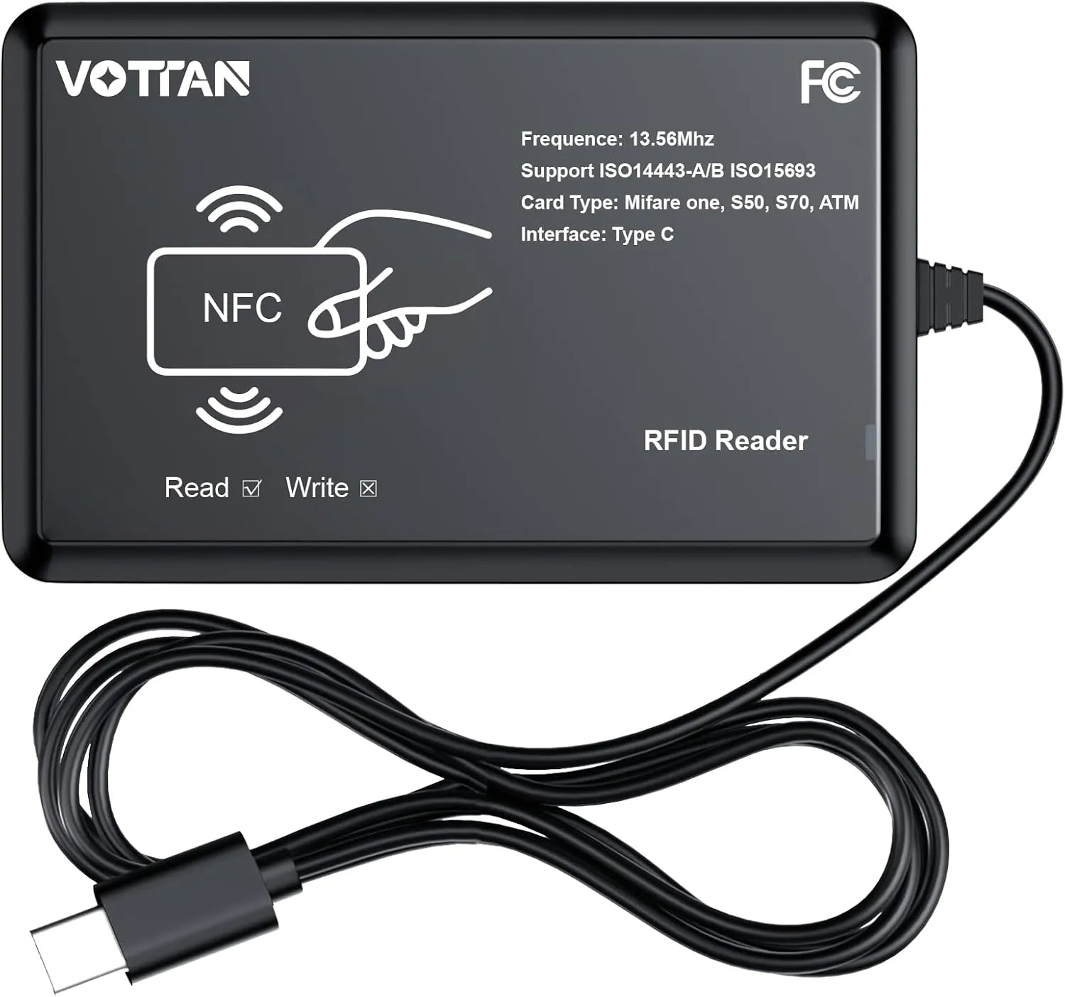 RFID Card Reader 13.56Mhz Mifare Reader Support ISO14443-A/B Protocol, IC Card Protocol Contactless Card IC Reader Compatible with iPhone Android Mac OS (Type C Port)