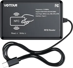 RFID Card Reader 13.56Mhz Mifare Reader Support ISO14443-A/B Protocol, IC Card Protocol Contactless Card IC Reader Compatible with iPhone Android Mac OS (Type C Port)