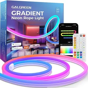 RGB IC Neon Rope Light, 16.4FT LED Strip Lights App Control, Music Sync, DIY Design, Compatible with Alexa, Google Assistant, Neon Lights for Gaming Room Living Bedroom Wall Decor