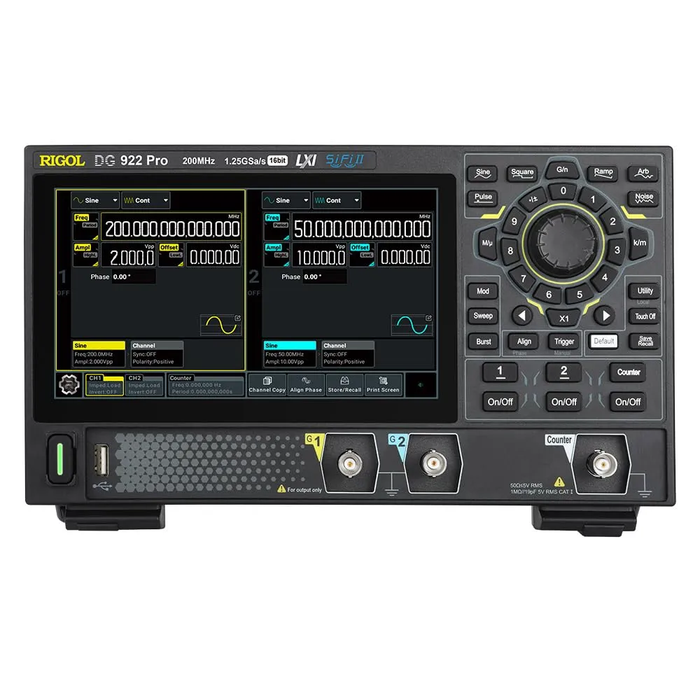 RIGOL DG922 Pro Waveform Generator, 200 MHz,2CH, 16 Bit,1.25GSa/s