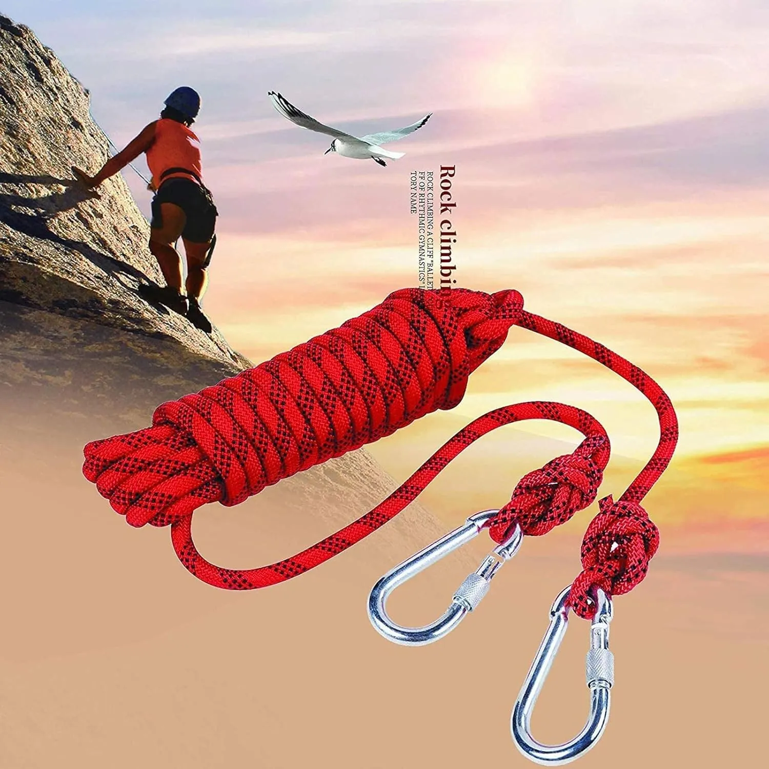 Rock Climbing Rope, Outdoor Climbing Rope Static Rock Climbing Rope for Hiking Mountaineering Training Rescue Fire Escape (Black)