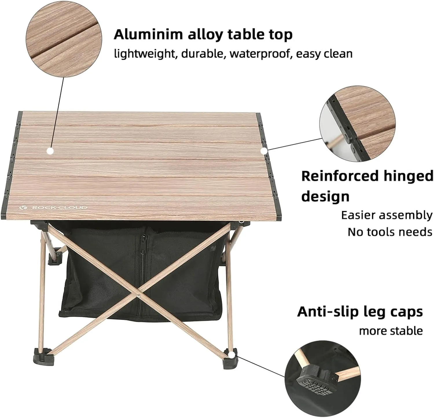 ROCK CLOUD Portable Camping Table Ultralight Aluminum Camp Table with Storage Bag Folding Beach Table for Camping Hiking Backpacking Outdoor Picnic