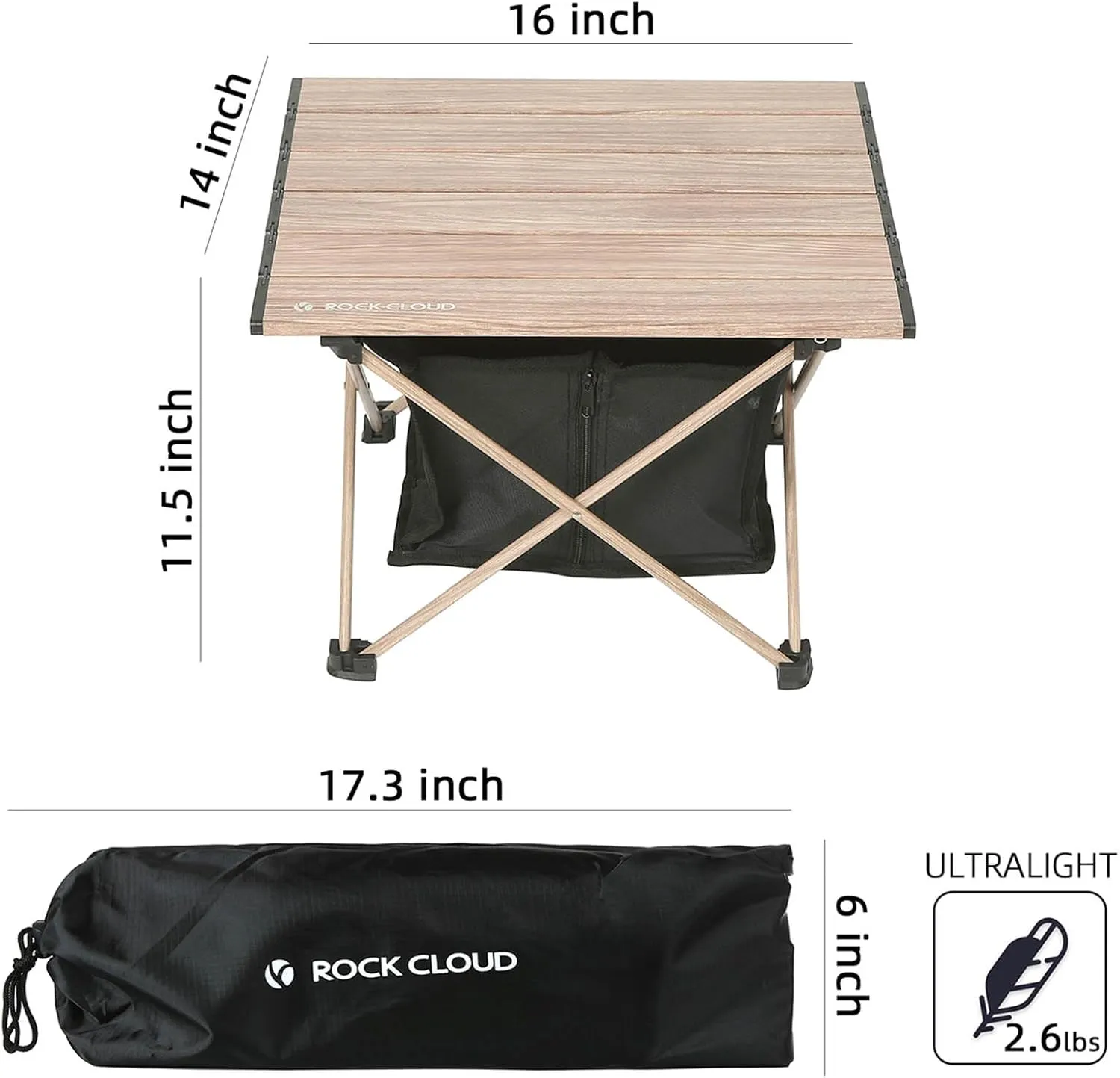 ROCK CLOUD Portable Camping Table Ultralight Aluminum Camp Table with Storage Bag Folding Beach Table for Camping Hiking Backpacking Outdoor Picnic