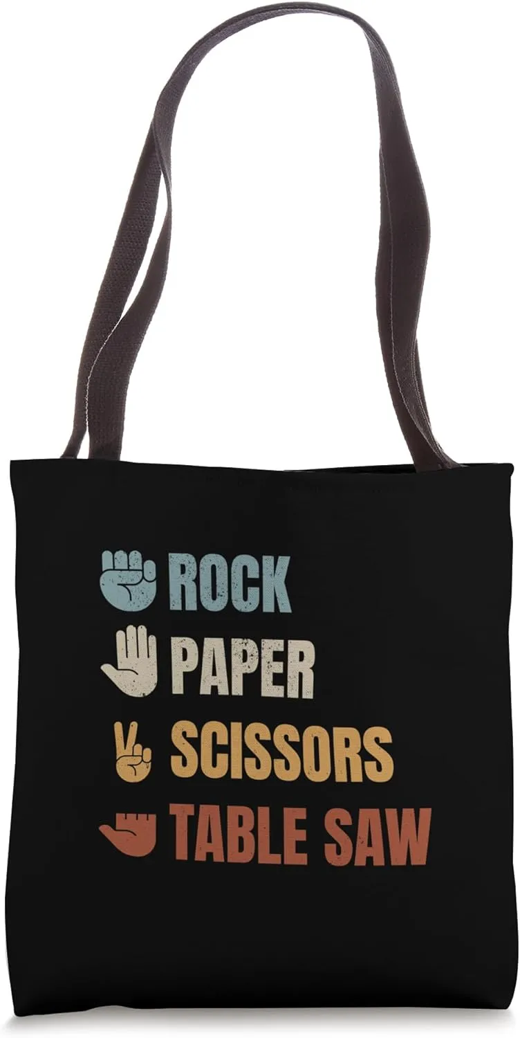 Rock Paper Scissors Table Saw - Funny Woodworker Carpenter Tote Bag