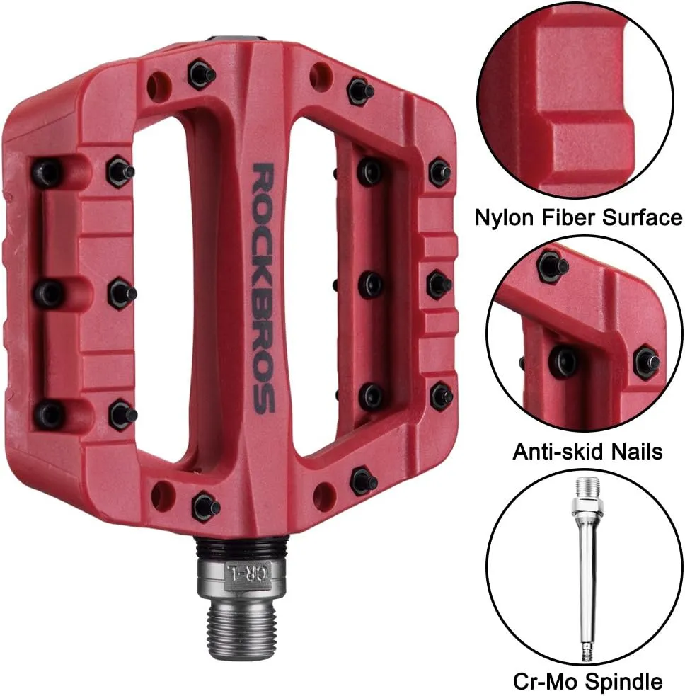 ROCKBROS MTB Pedals Mountain Bike Pedals Lightweight Nylon Fiber Bicycle Platform Pedals for BMX MTB 9/16"