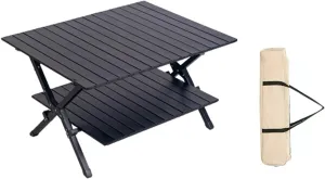 Roll Top Camping Table,Folding Camping Table,Aluminium Camping Table,Folding Table,for Camping, Picnics, and Outdoor Activities, Black