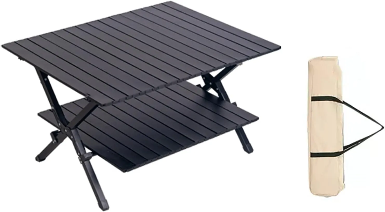 Roll Top Camping Table,Folding Camping Table,Aluminium Camping Table,Folding Table,for Camping, Picnics, and Outdoor Activities, Black