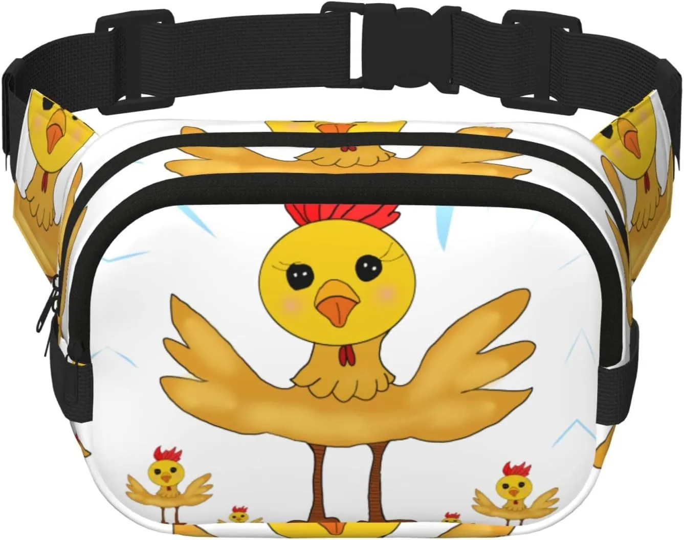 rooster in the square Fitness travel shoulder bag, fashionable and casual waist bag, square double-layer waist bag