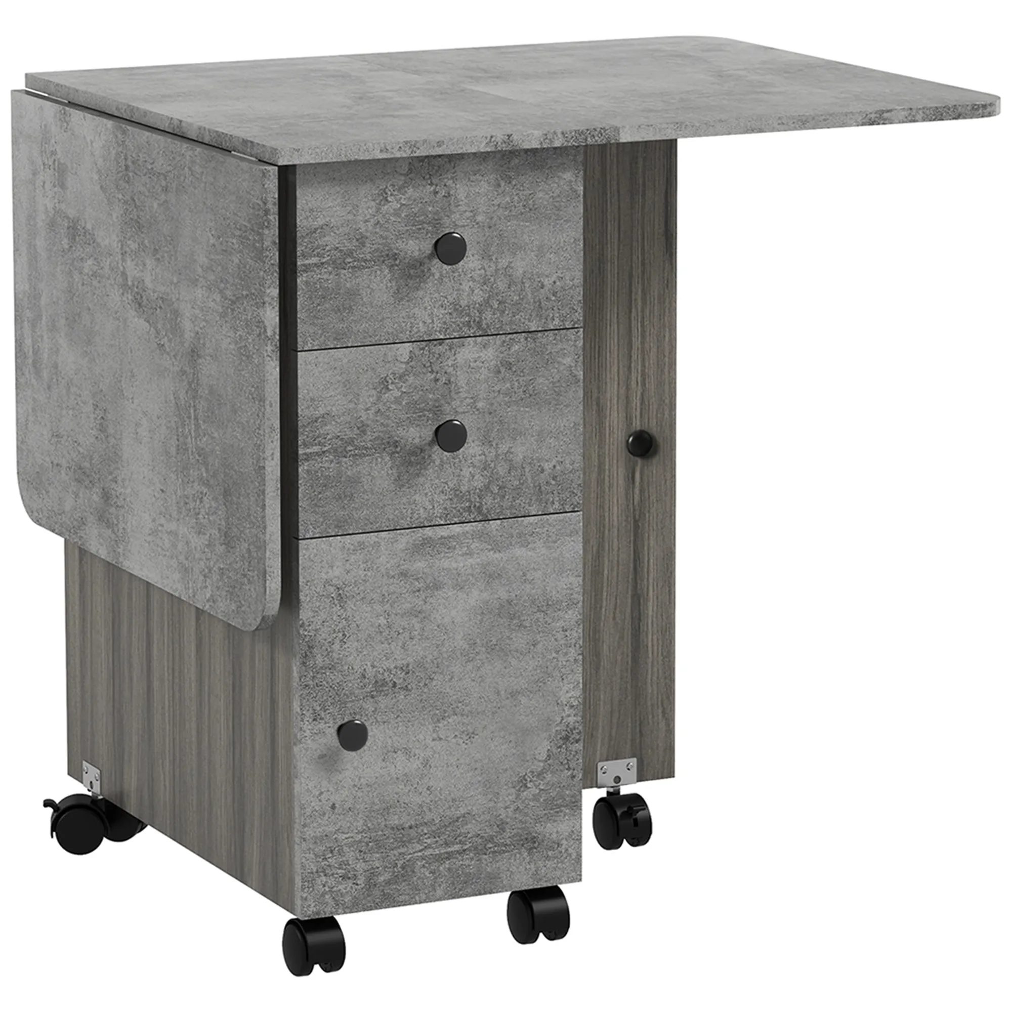 Rootz Folding Kitchen Table - Collapsible Dining Table - Space-Saving Table - 2 Folding Tops, 2 Drawers, Cupboard - 120x60x76.5 cm - Grey