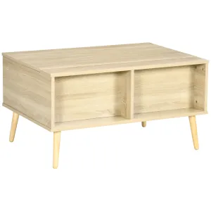 Rootz Rectangular Coffee Table - Living Room Table - Folding Tray Table - Practical Storage Space - 85L x 60W x 59.5H cm Light Wood Look