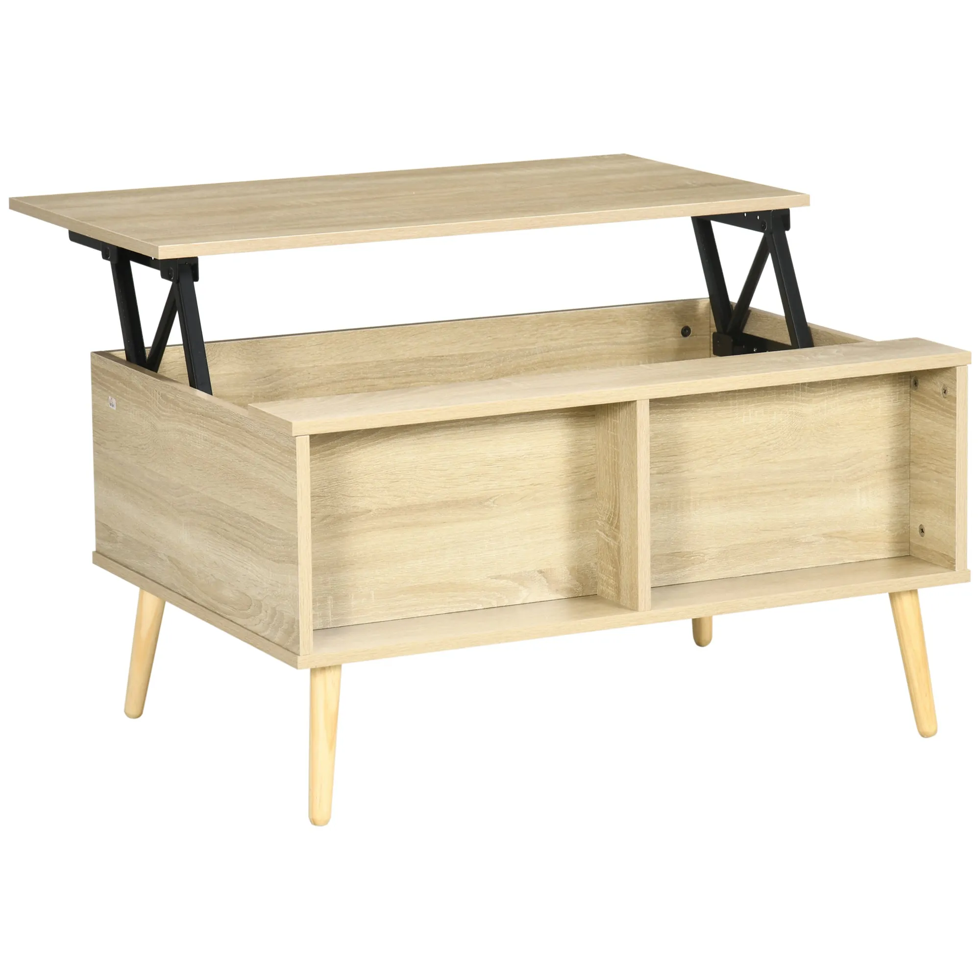 Rootz Rectangular Coffee Table - Living Room Table - Folding Tray Table - Practical Storage Space - 85L x 60W x 59.5H cm Light Wood Look