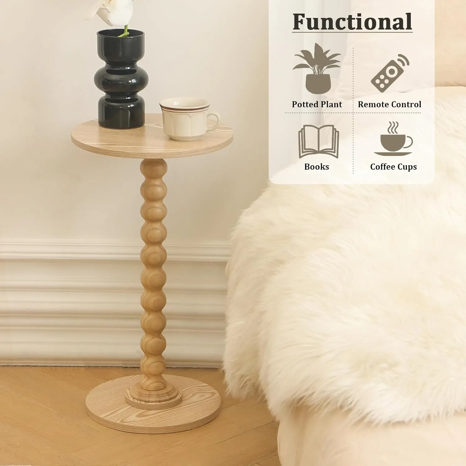 Round Side Table, Small Drink Table for Small Spaces, Modern Accent End Table Coffee Table with Solid Wood Leg for Living Room, Bedroom, Corners, and Office (Natural)