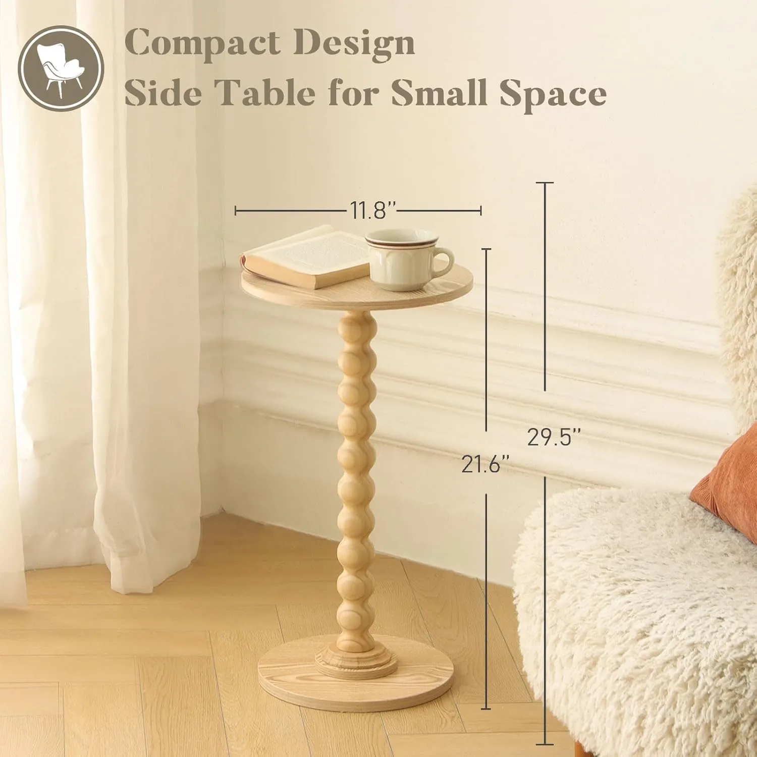 Round Side Table, Small Drink Table for Small Spaces, Modern Accent End Table Coffee Table with Solid Wood Leg for Living Room, Bedroom, Corners, and Office (Natural)