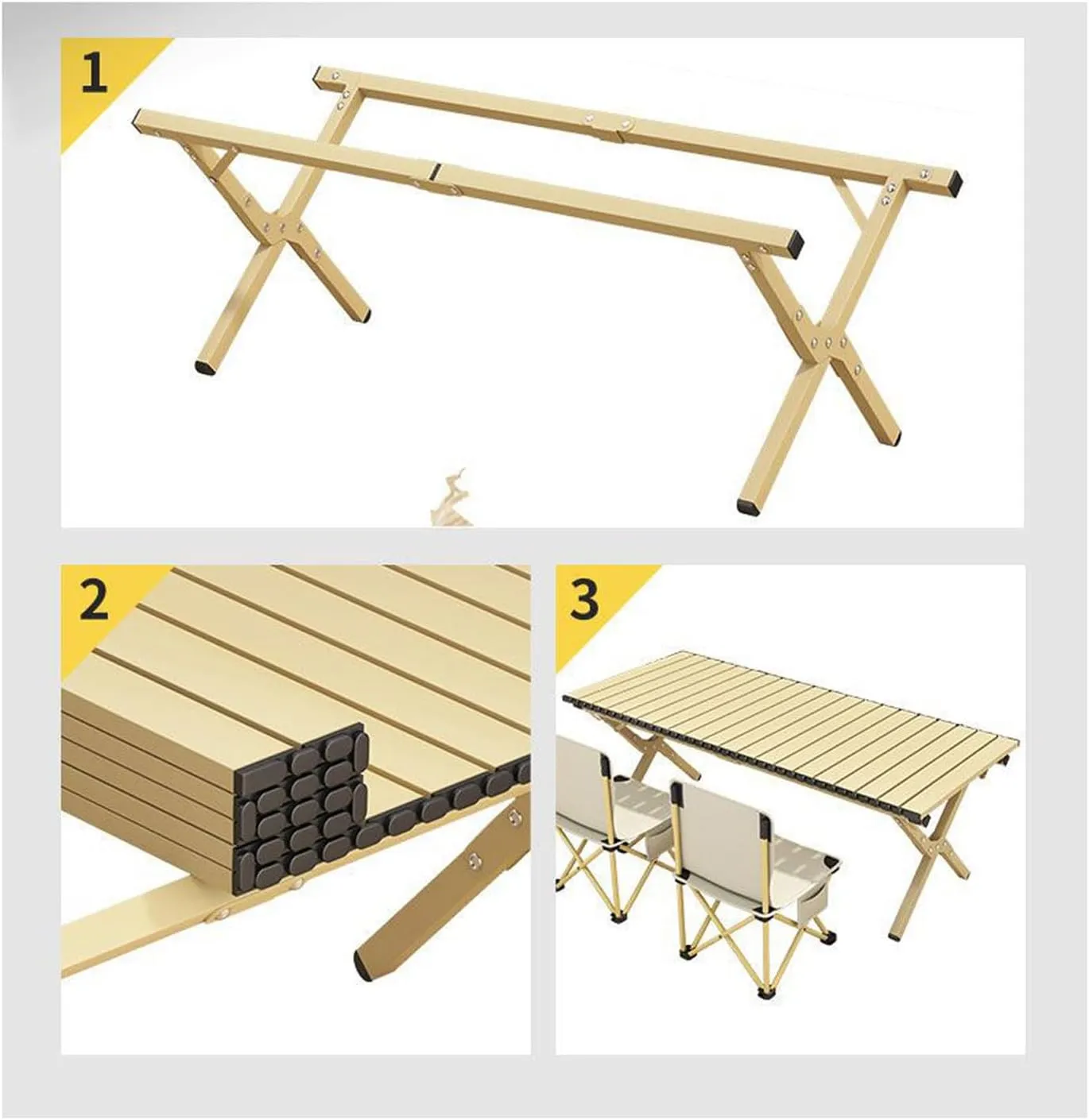 RUANLOV Lightweight Aluminum Folding Square Table, Roll Up Top 6 People Compact Table with Carry Bag Collapsible Portable Table Camping Folding Table (A 120cm)