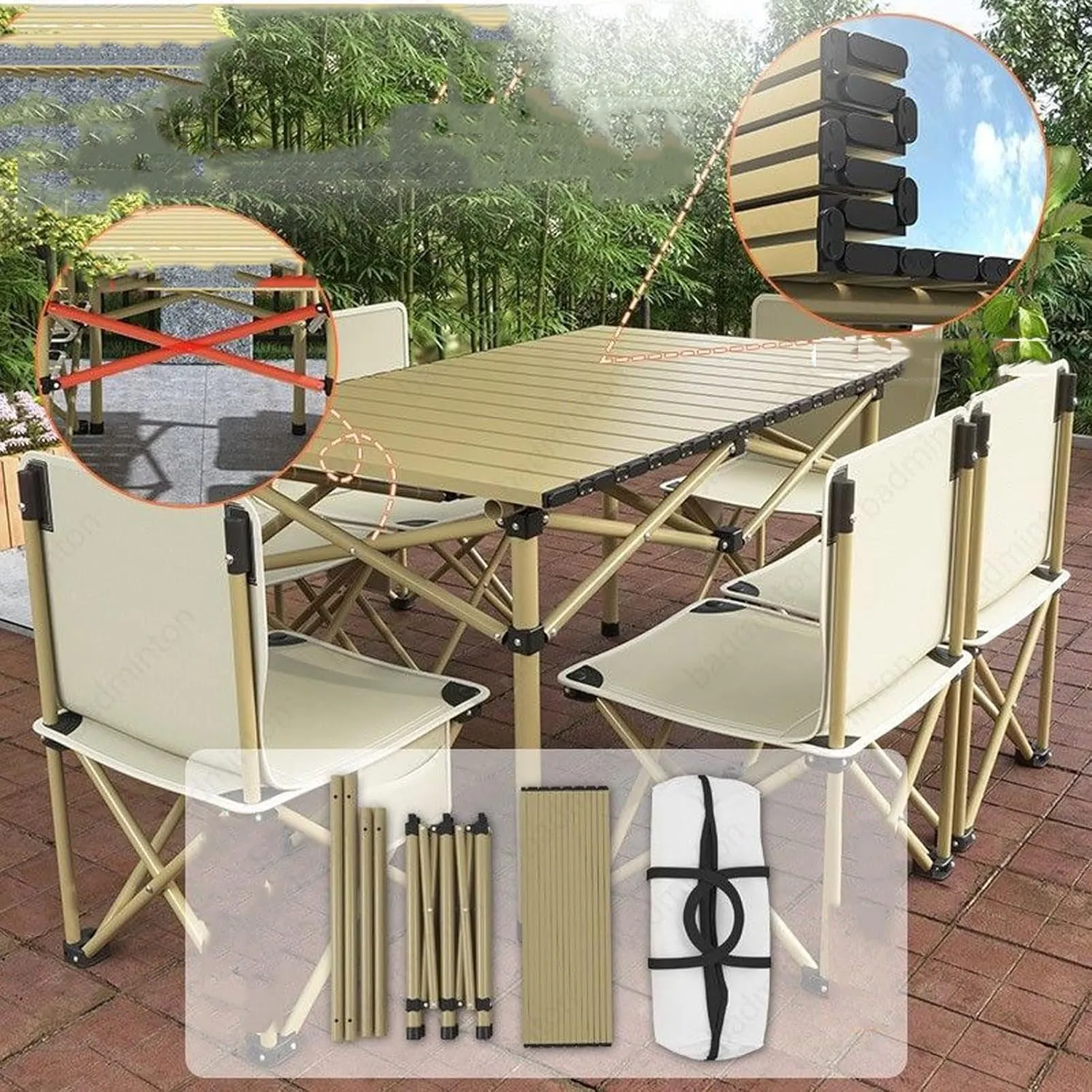 RUANLOV Lightweight Aluminum Folding Square Table, Roll Up Top 6 People Compact Table with Carry Bag Collapsible Portable Table Camping Folding Table (A 120cm)
