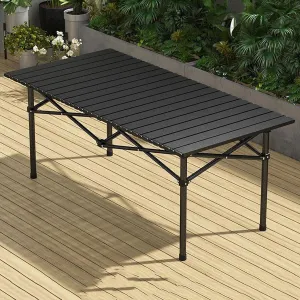 RUANLOV Lightweight Aluminum Folding Square Table, Roll Up Top 6 People Compact Table with Carry Bag Collapsible Portable Table Camping Folding Table (A 120cm)