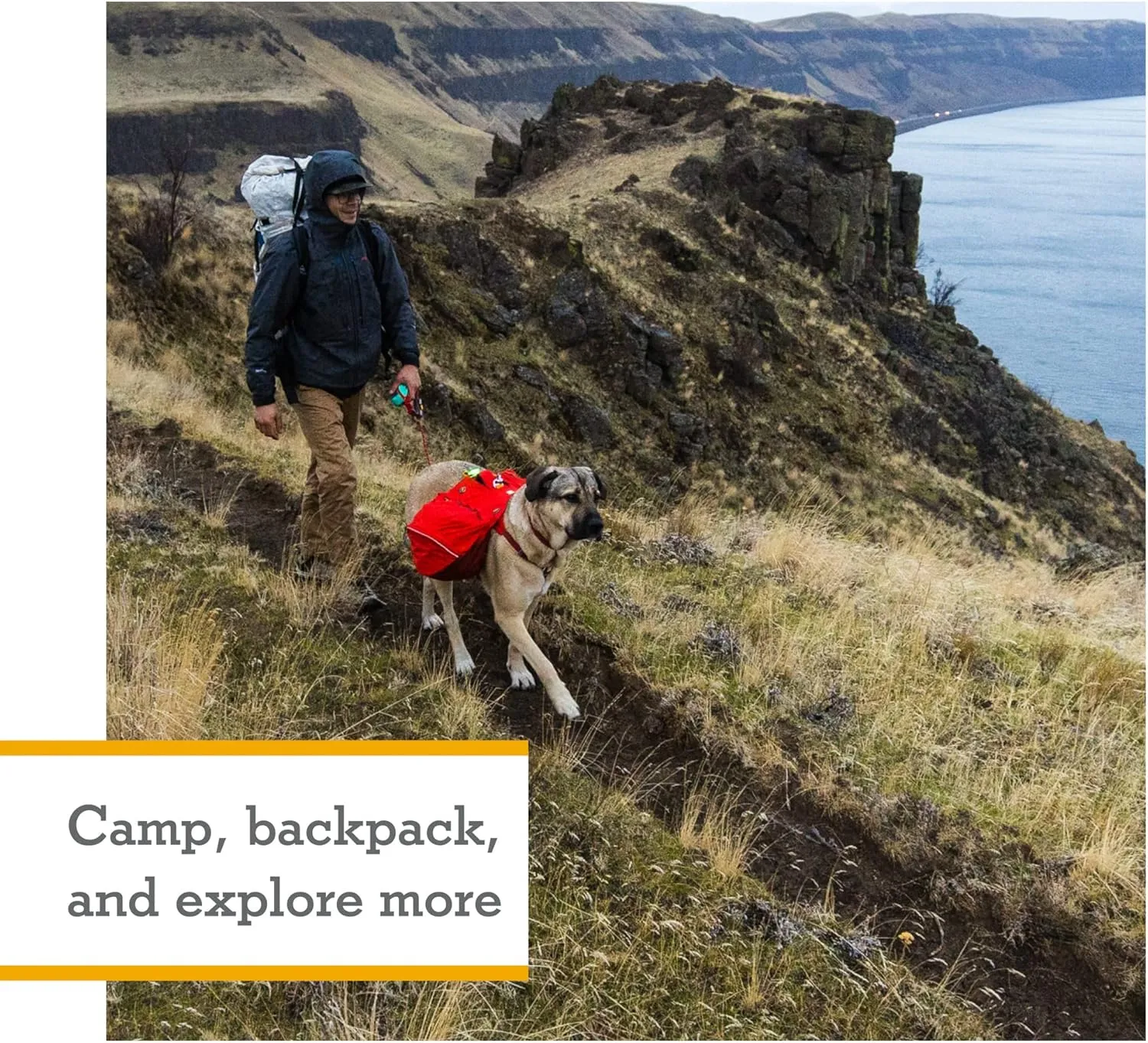 Ruffwear, Palisades Dog Backpack, Multi-Day Hiking Pack with Saddlebags and Hydration Bladders, Red Sumac, Small