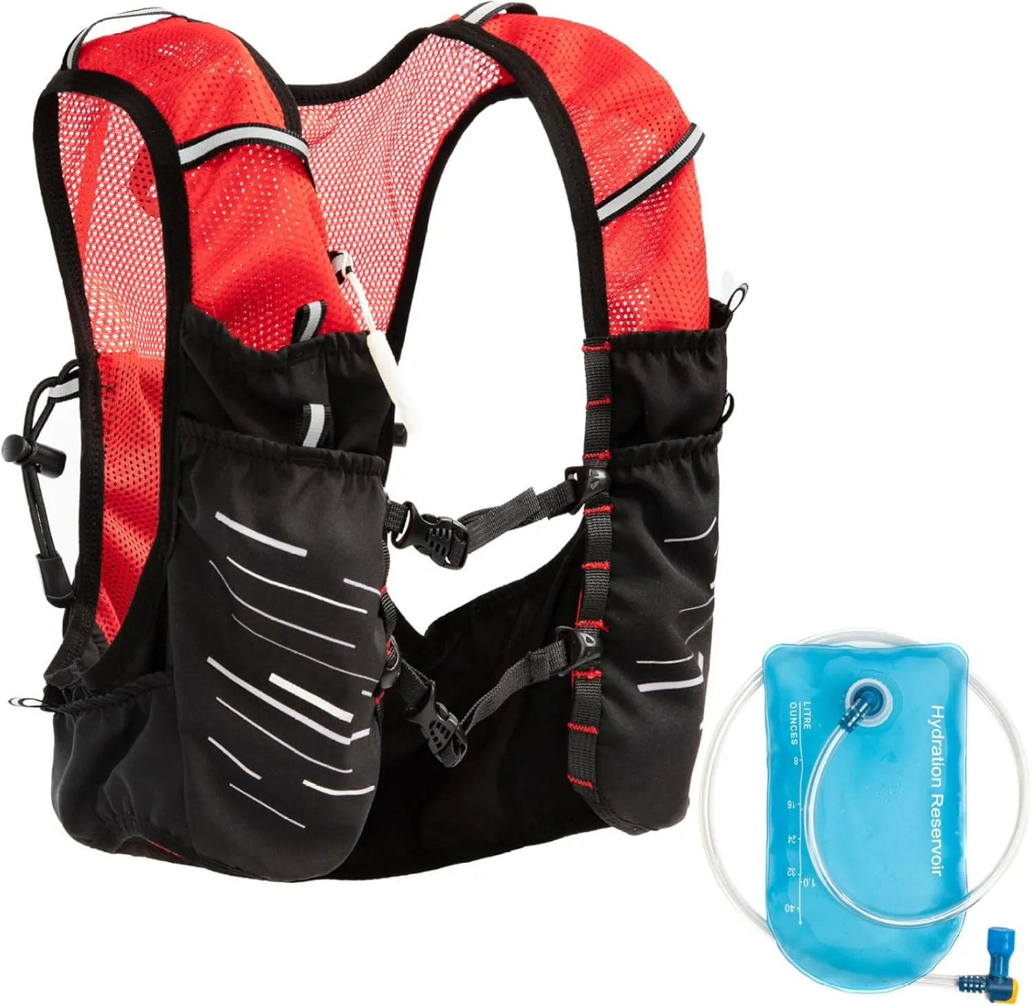 Running Hydration Vest 1L Reflective Hydration Backpack Lightweight Running Water Vest with Adjustable Chest Straps Breathable Pack with Pockets for Marathon Hiking Cycling ~