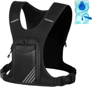 Running Hydration Vest Backpack Chest Bag with 800 ML Water Bladder, Minimalist Lightweight Running Chest Pack with Phone Holder, Extra Storage for Hiking Cycling
