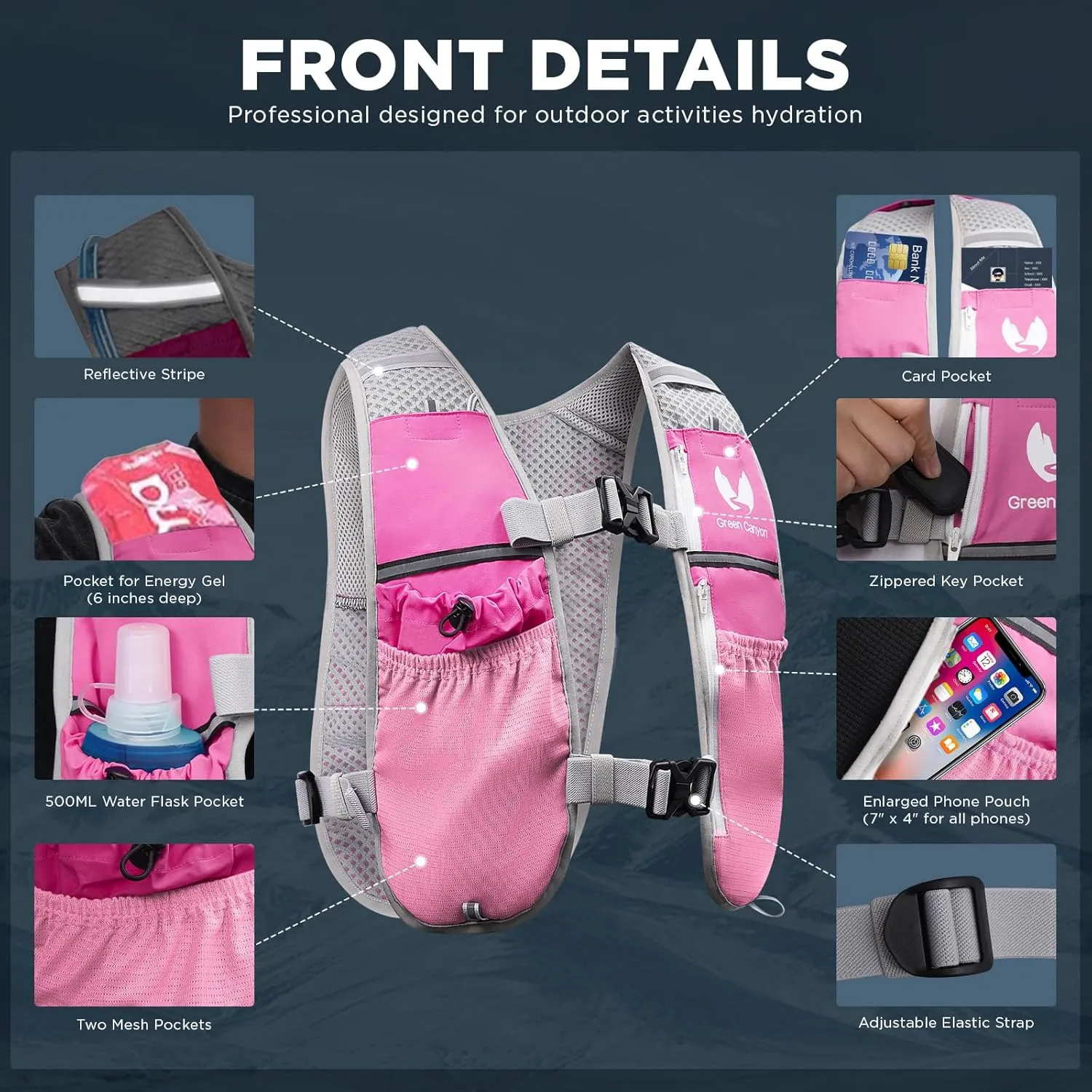 Running Hydration Vest for Women Men: Adjustable Hydration Pack Backpack with 500ml Soft Flask, Lightweight Breathable Running Water Vest for Marathon Jogging Cycling Hiking