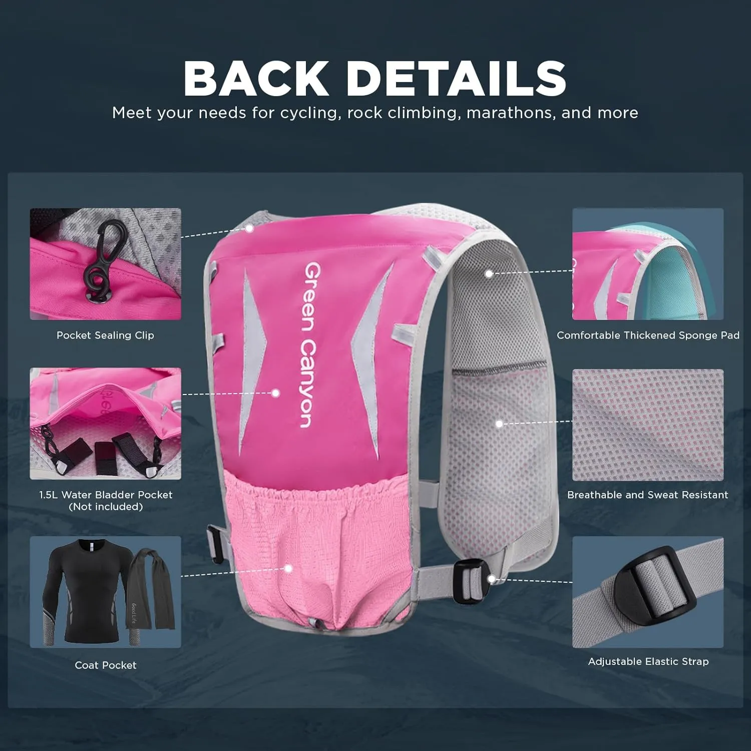 Running Hydration Vest for Women Men: Adjustable Hydration Pack Backpack with 500ml Soft Flask, Lightweight Breathable Running Water Vest for Marathon Jogging Cycling Hiking