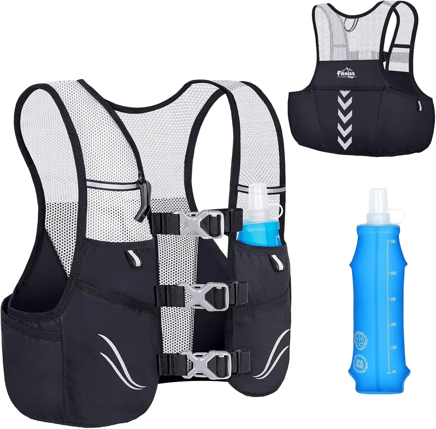 Running Hydration Vest, Lightweight Water Backpack for Running, Water Pack Backpack with 500ML TPU Hydro Water Flask, Water Vest for Running Women, Men