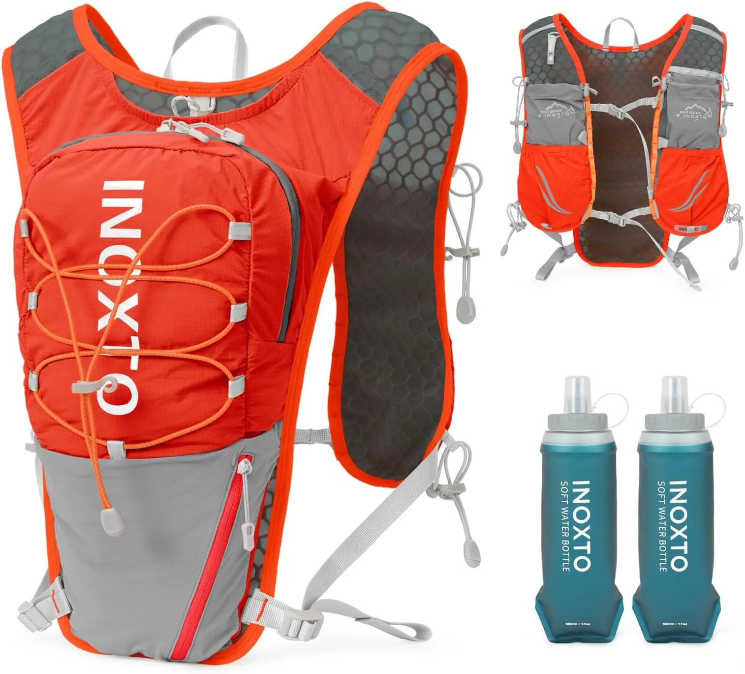 Running Vest for Women Men, Adjustable Chest Straps Running Hydration Vest with 500ml Soft Flask, Lightweight Breathable Reflective Hydration Backpack for Hiking