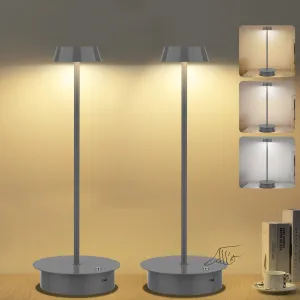 Rynx | 2 Pack Rechargeable Led Table Lamp: Wireless Table Lamp With Touch Control, Portable Led Desk Lamp 3 Color Stepless Dimmable Modern Lamp For Restaurant/Dinner/Bedroom/Outdoor Ip65 Waterproof-Grey