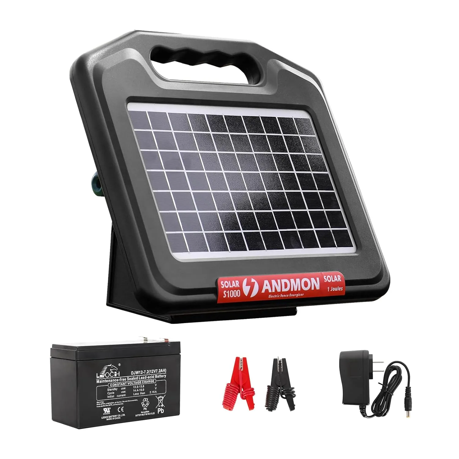 S1000 1 Joule Solar Fence Charger, 40 Miles Solar Electric Fence Charger for Livestock, Horses, Cattle Sheep, Portable and Super Tough