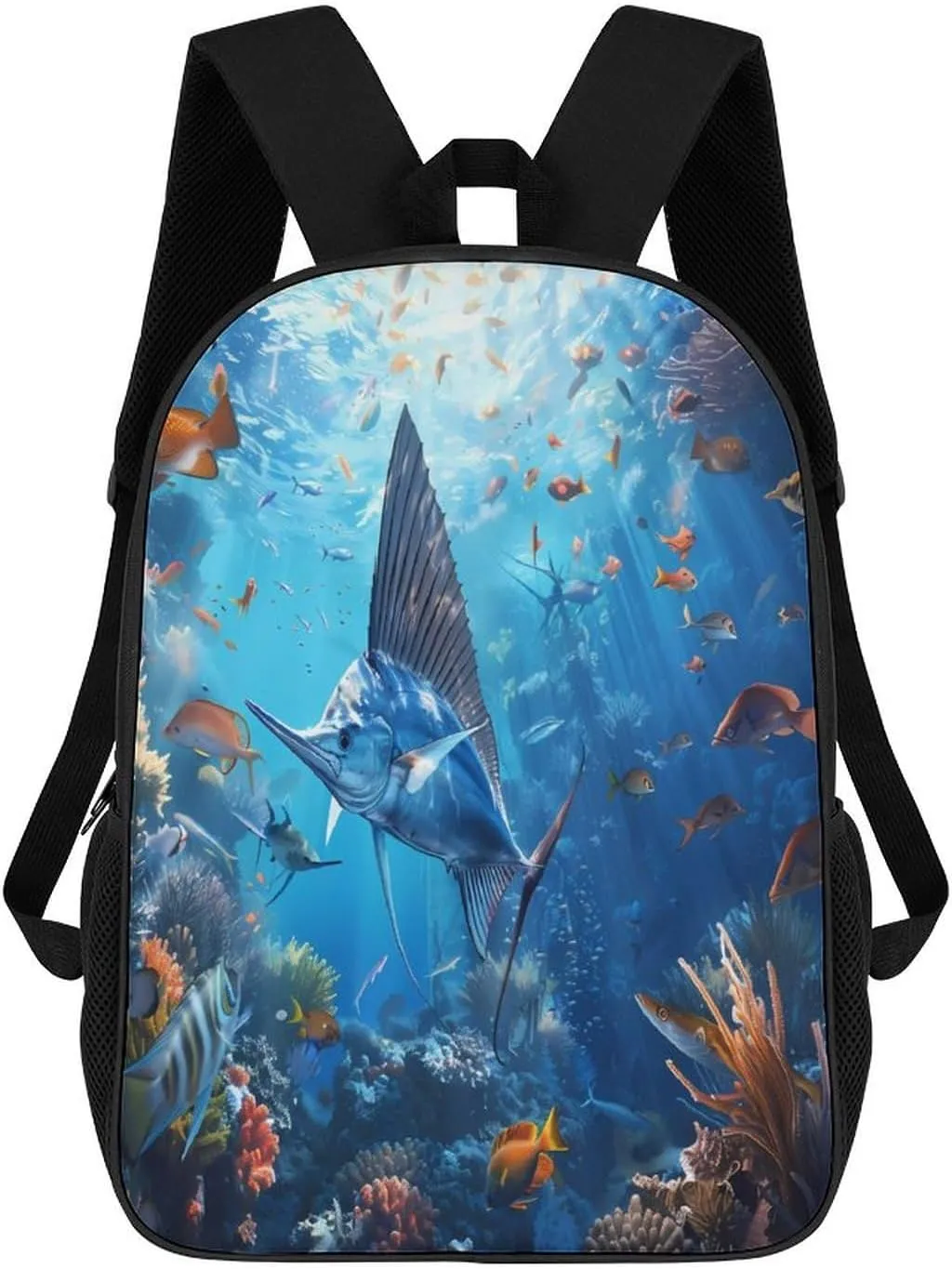Sailfish Coral Reefs Casual Travel Backpack 17 Inch Large Shoulders Daypack Large Capacity Laptop Bag for Men Women