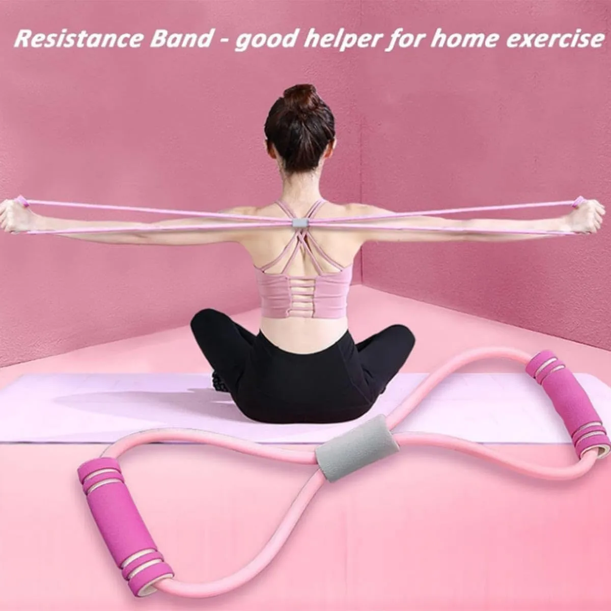 Saludea Resistance Band with Handles,Figure 8 Tension Rope Stretch Elastic,Chest Expander Yoga Gym Fitness Strap Pulling,Arm,Neck,Shoulder Relaxer,Strength Training Flexibility Exercise