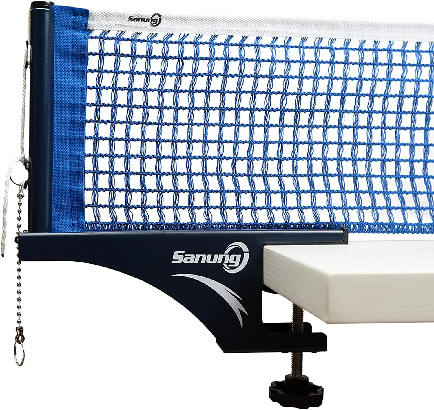 Sanung S405 Table Tennis Net and Post Set, Thickened Folding Ping Pong Table Net and Post Kit with Bead Chain Measuring Ruler for Any Standard Table Indoor Outdoor, Blue