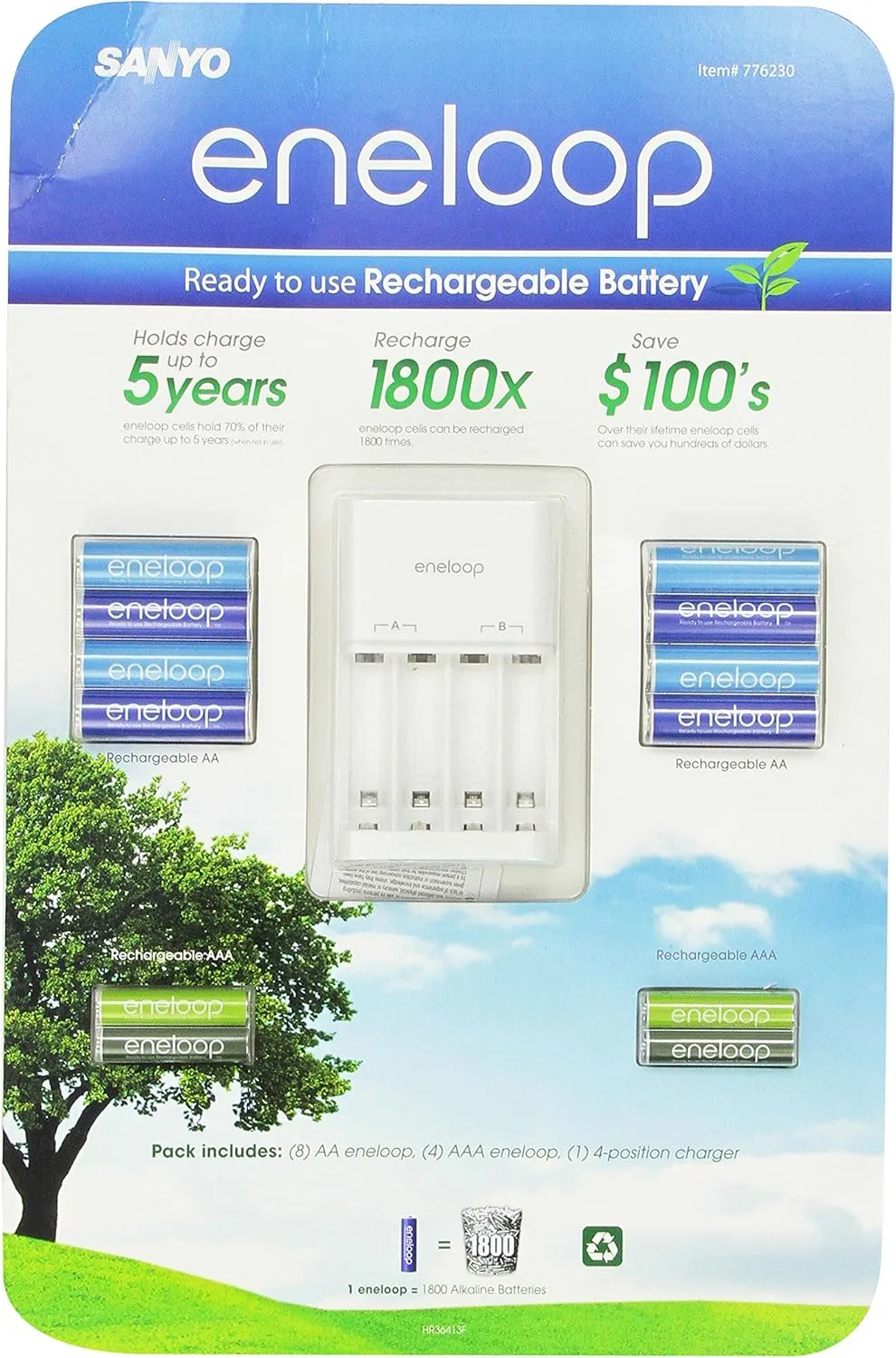 Sanyo Eneloop Ni-MH Charger & Battery Pack (8x AA, 4x AAA) (3rd Gen, 1800x recharge cycles)