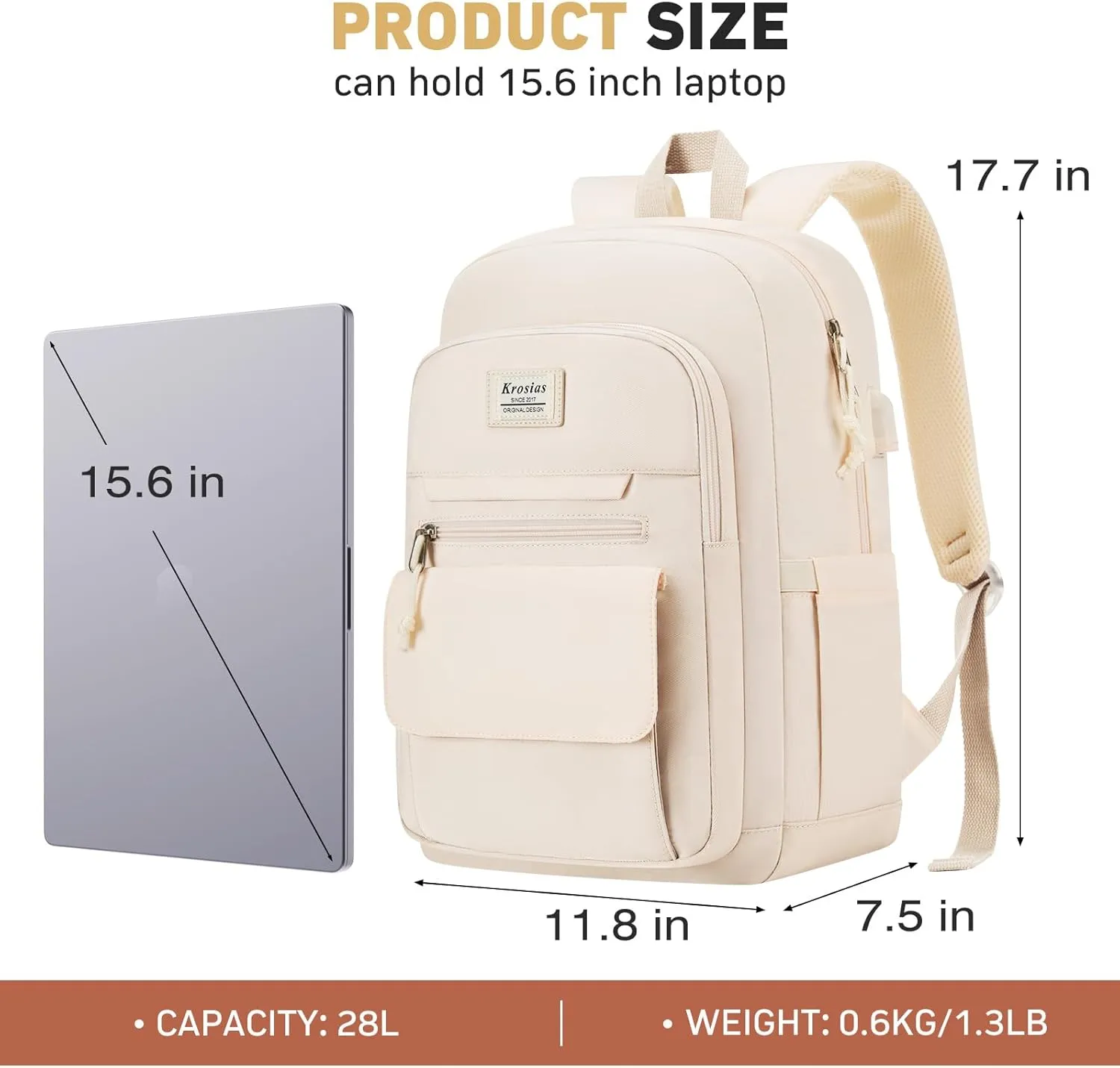 School Backpack for Teen Girls, 15.6 Inch Laptop College Backpacks Work Bag Kids Elementary Middle High Campus Bookbag, Cute Students Back Pack Large Travel Daypack for Women