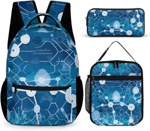 Science Chemistry Molecular Structure 3Pcs Backpack Set Print Laptop Backpack with Lunch Bag and Pencil Case