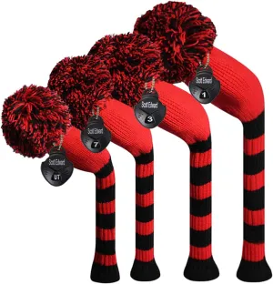 Scott Edward Golf Club Head Covers Set of 4, Acrylic Yarn Double-Layers Knitted, with Rotatable Number Tags