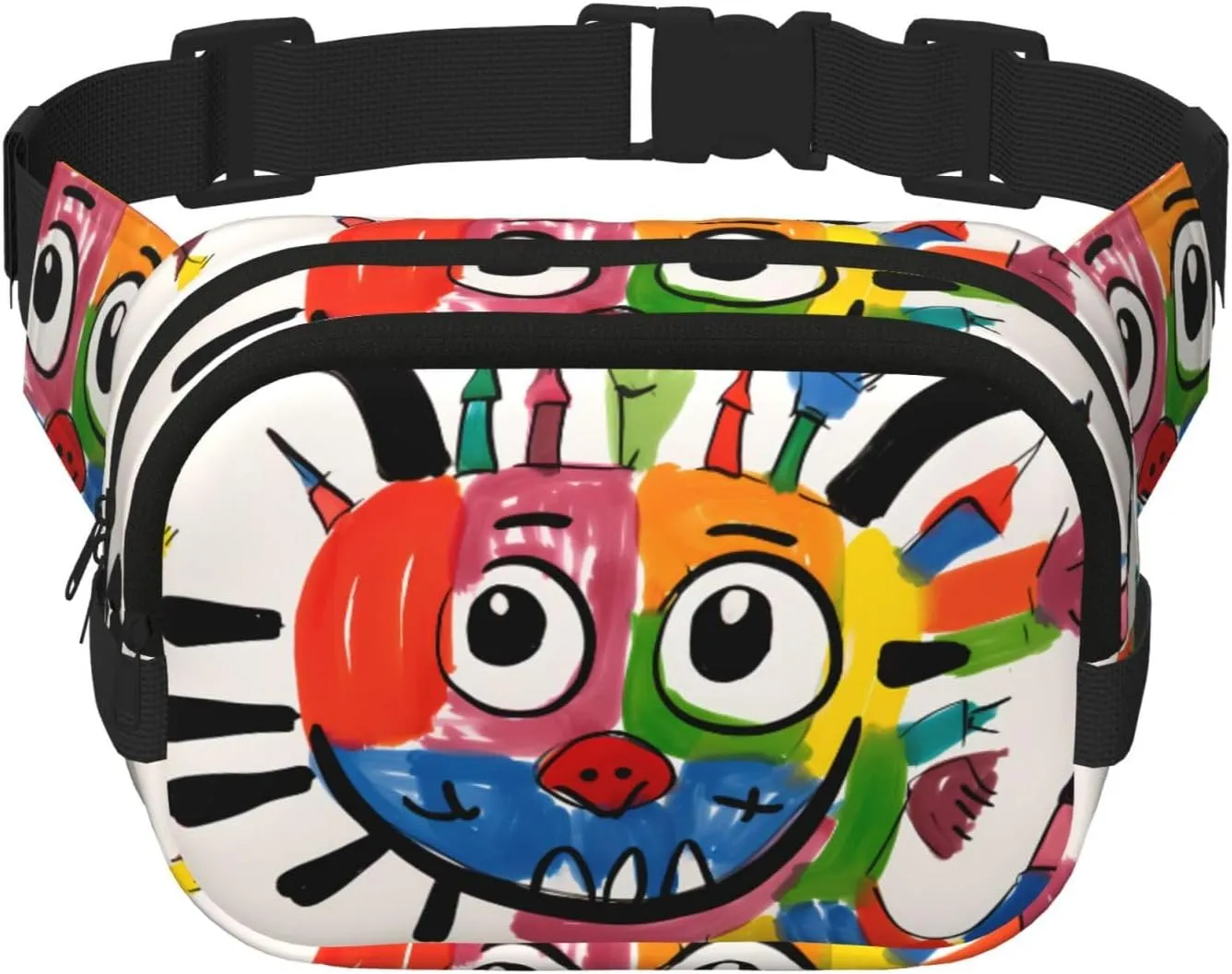 Scribble a smiley face Fitness travel shoulder bag, fashionable and casual waist bag, square double-layer waist bag