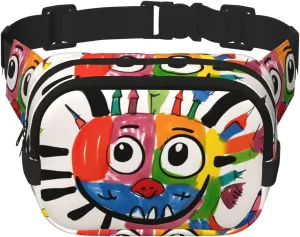Scribble a smiley face Fitness travel shoulder bag, fashionable and casual waist bag, square double-layer waist bag